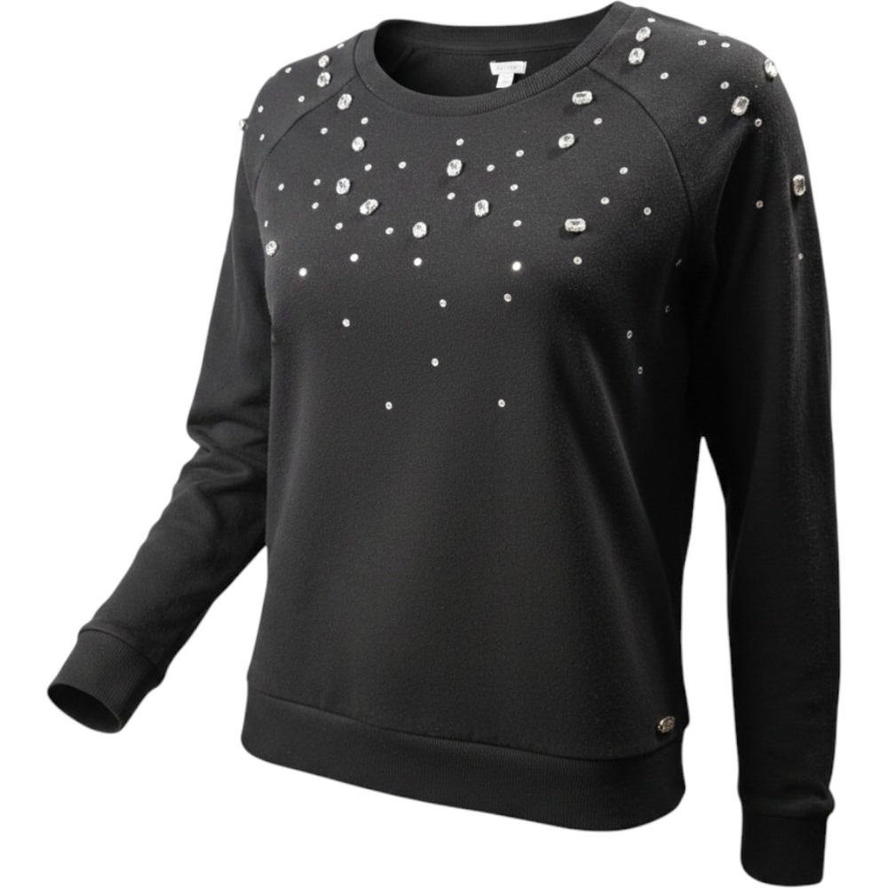 Guess Studded Sweater Women Sz L Black Designer Long Sleeve Office Workwear Glam